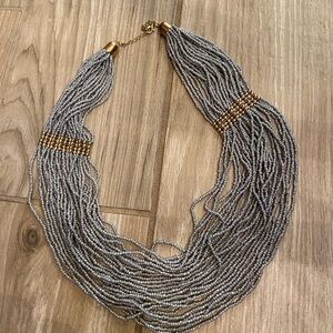 New stunning, multi strand, gray seed bead necklace bound with golden seed beads